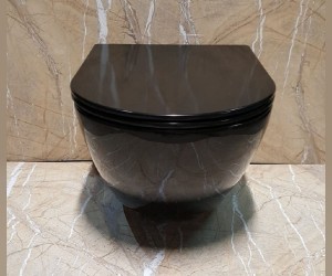 Подвесной унитаз Ceramalux безободковый, крышка микролифт, черно-глянцевый, 2196-18N