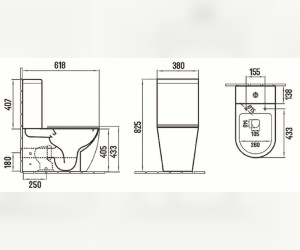 Унитаз компакт Ceramalux NС, безободковый, крышка микролифт, светло-серый матовый, 2166XMH