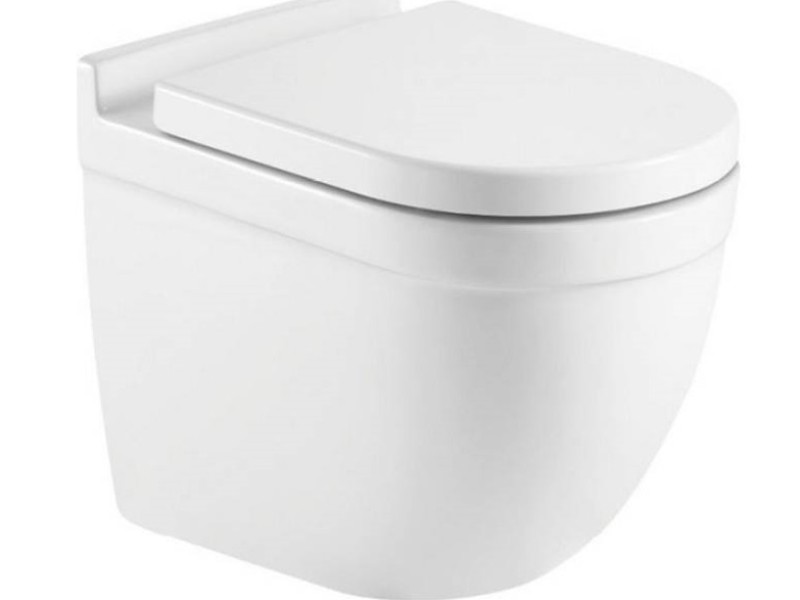 Подвесной унитаз CeramaLux 2198MW 36 x 52 x 41 см безободковый, сиденье DP, Soft Close, цвет белый матовый, крышка микролифт