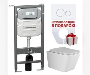 Инсталляция Ceramica Nova Envision с унитазом Ceramica Nova Metric Rimless CN3007, крышка микролифт, клавиша Round белый матовый, CN3007_1001W_1000