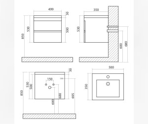 Тумба под раковину Art&Max Family-500-2C-SO-PE, 50 x 35 x 50 см подвесная, бежевый многоцветный