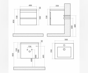 Тумба под раковину Art&Max Family-500-2C-SO-CV, 50 x 35 x 50 см подвесная, серый