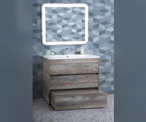 Тумба под раковину Art&Max Family-750-3C-PIA-PE, 75 x 47 x 84.5 см, напольная, со встроенной ступенькой для детей, бежево-серый (Pino Esotica)