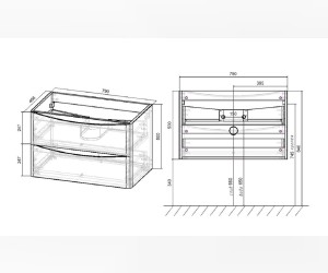 Тумба под раковину Vincea Paola VMC-2P800BT 80 см, подвесная, серый