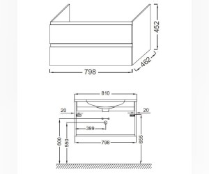 Тумба под раковину Jacob Delafon Madeleine, 80 см, черный матовый лак, EB2053-J53