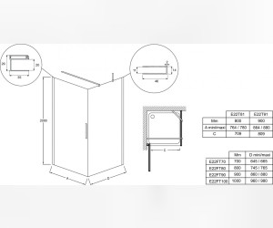 Душевая дверь Jacob Delafon Contra E22T81-BL, 80 х 200 см, стекло прозрачное, профиль чёрный
