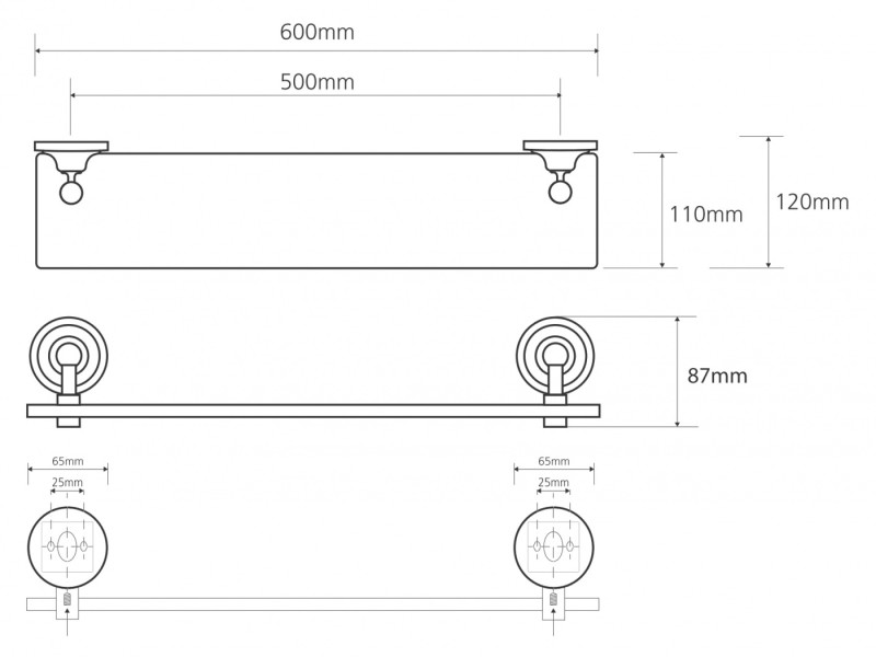 Полка стеклянная Bemeta Retro 144102247 60 x 12 x 8.7 см, бронза