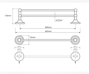 Полотенцедержатель двойной Bemeta Retro 144304052 66.5 x 12 x 6.5 см, хром