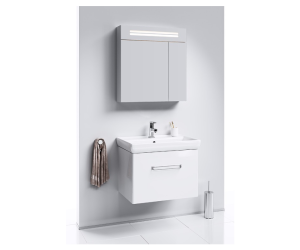 Подвесная тумба в белом глянцевом цвете с одним ящиком с умывальником