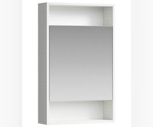 Универсальный левый/правый зеркальный шкаф с одной дверью и двумя открытыми полками, цвет дуб канадский