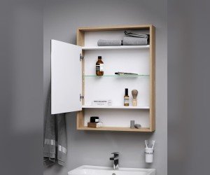 Универсальный левый/правый зеркальный шкаф с одной дверью и двумя открытыми полками, цвет дуб балтийский