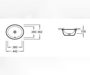 Раковина Jacob Delafon Vox EYI102-00, врезная снизу, 44 х 36 см, с переливным отверстием