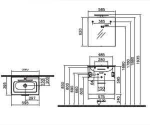 Комплект мебели Vitra Mia 60 см тумба, раковина, зеркало c подсветкой, белый глянец, 75021