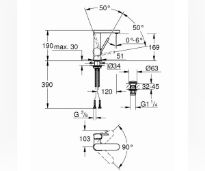Смеситель однорычажный Grohe Plus 23872003 для раковины, с нажимным сливным гарнитуром