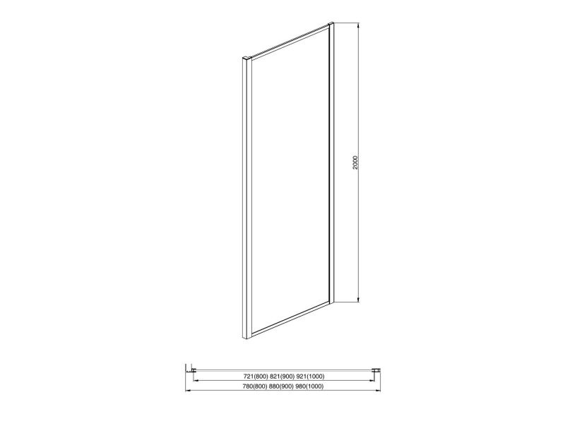 Купить AQ ARI WA 09020BL Неподвижная душевая стенка 900x2000, для комбинации с дверью, профиль черный, стекло прозрачное